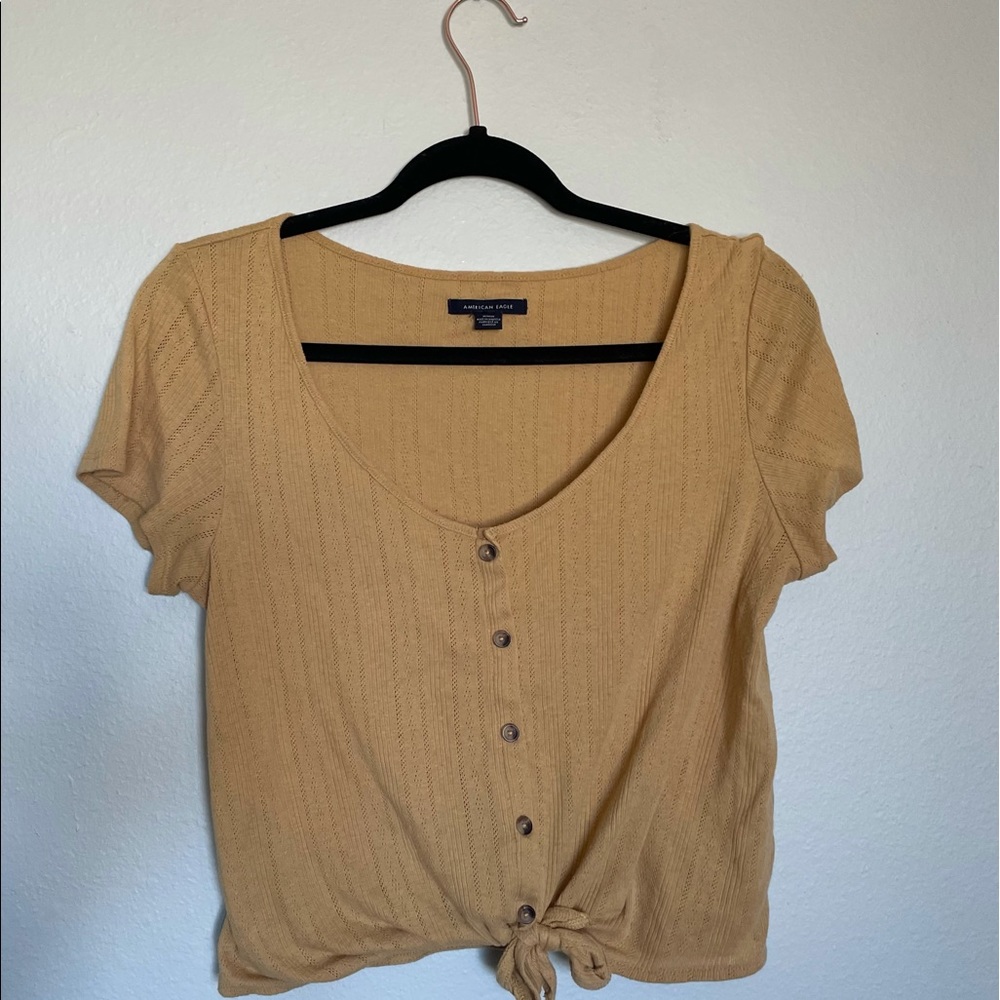 American Eagle Mustard Yellow Tie Crop Top